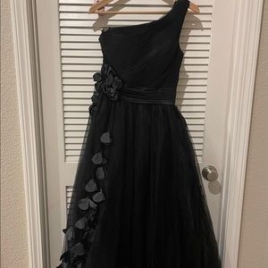 STUNNING Black Petal Detail One Shoulder Ballgown with corset style back.